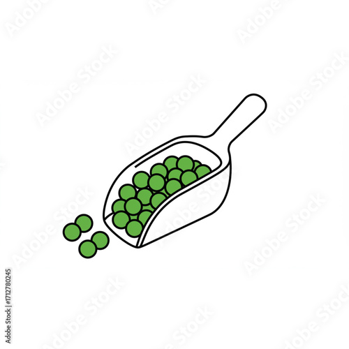 Fresh green peas scooped into a modern kitchen tool, perfect for healthy eating and cooking inspiration