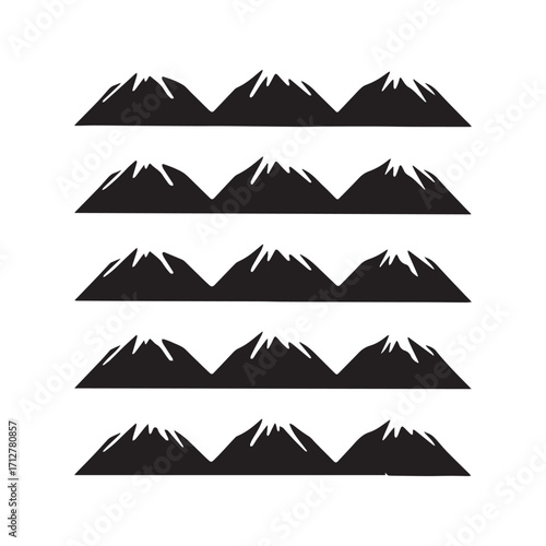 A collection of snowy mountain silhouettes with snow-capped peaks.