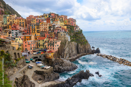 Beautiful view of Manarola in National Park Cinque Terre in Liguria, Italy. UNESCO world heritage