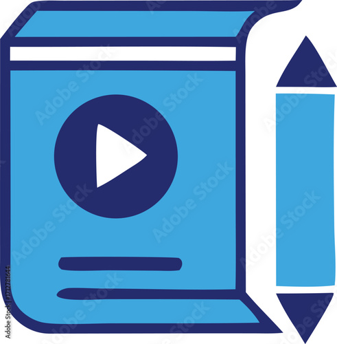 Dynamic digital media learning icon with play button and pencil for online education and content creation