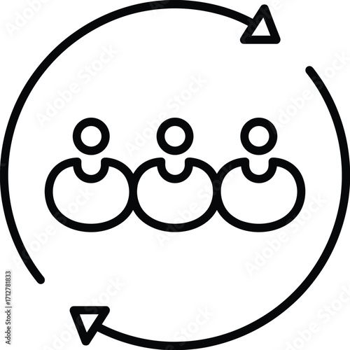 Outline icon of three people within a circular arrow indicating workflow or process symbol group