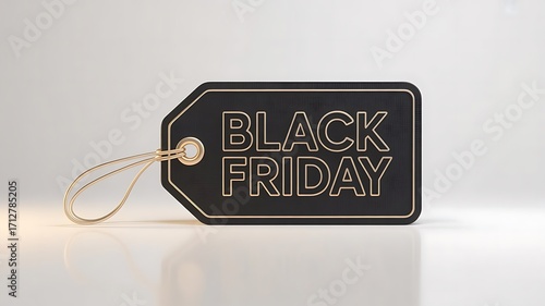 Black friday price tag with embossed text and gold border, isolated on white background