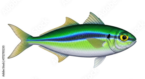 Isolated Rainbow Runner fish, a colorful offshore species with excellent sportfishing qualities