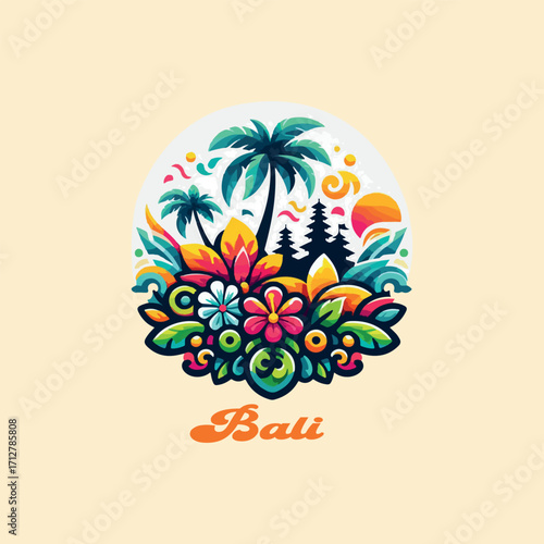 Bali indonesia tropical art island logo vector white background .