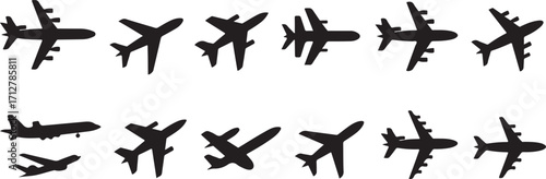 Airplane Silhouette Collection for Travel and Transportation Graphics with Various Angles