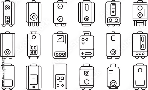 Water Heater Vector Set Plumbing Appliance Graphic Element Collection Decorative Equipment
