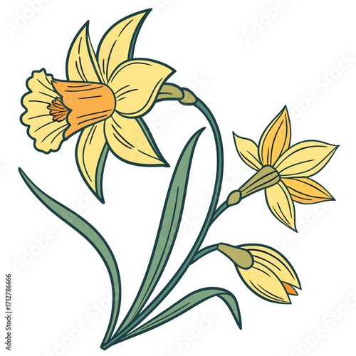 A daffodil icon with a bright trumpet-shaped center and six petals.