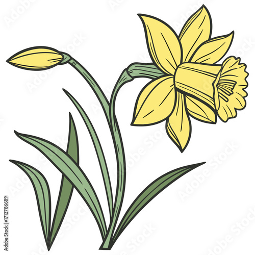 A daffodil icon with a bright trumpet-shaped center and six petals.