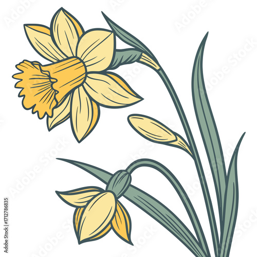 A daffodil icon with a bright trumpet-shaped center and six petals.