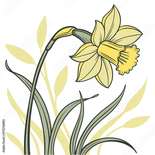 A daffodil icon with a bright trumpet-shaped center and six petals.