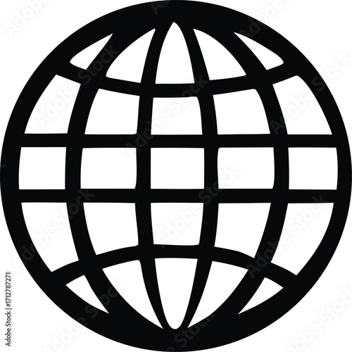 Simple black and white globe icon representing global connectivity internet technology and world wide web services for digital communication and online presence