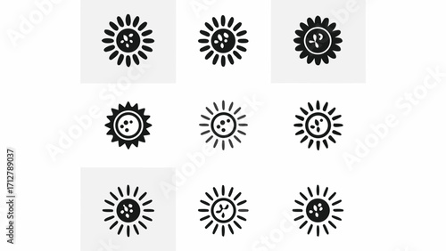 Unique sunshine icon set expressing optimism and happiness for design projects and branding needs