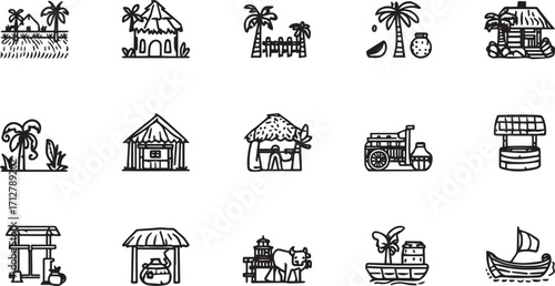 Editable EPS vector bundle featuring people, animals, farming tools, houses, nature, and household items. Scalable and commercial-use ready, perfect for design, branding, infographics, and creative pr