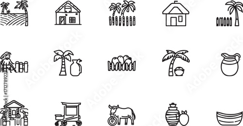 Editable EPS vector bundle featuring people, animals, farming tools, houses, nature, and household items. Scalable and commercial-use ready, perfect for design, branding, infographics, and creative pr