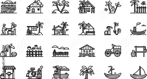 Editable EPS vector bundle featuring people, animals, farming tools, houses, nature, and household items. Scalable and commercial-use ready, perfect for design, branding, infographics, and creative pr