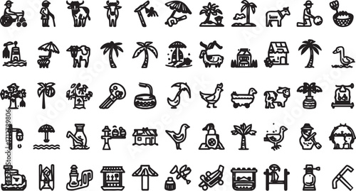 Editable EPS vector bundle featuring people, animals, farming tools, houses, nature, and household items. Scalable and commercial-use ready, perfect for design, branding, infographics, and creative pr
