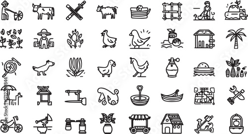 Editable EPS vector bundle featuring people, animals, farming tools, houses, nature, and household items. Scalable and commercial-use ready, perfect for design, branding, infographics, and creative pr