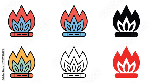 Vector art of flame icon set, symbolizing fire, heat, and energy vector illustration of burning gas stove