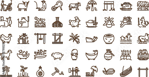 Editable EPS vector bundle featuring people, animals, farming tools, houses, nature, and household items. Scalable and commercial-use ready, perfect for design, branding, infographics, and creative pr