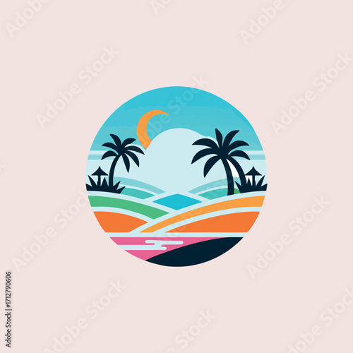 Bali indonesia tropical art island logo vector white background .