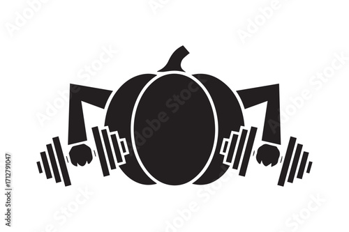 Strong Pumpkin Character Lifting Dumbbells, Celebrating Halloween and Fitness