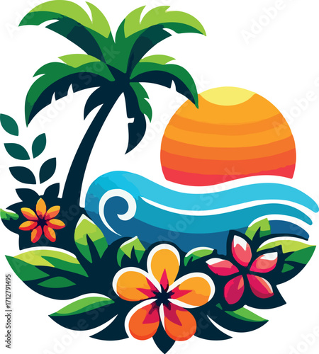 Bali indonesia tropical art island logo vector white background .