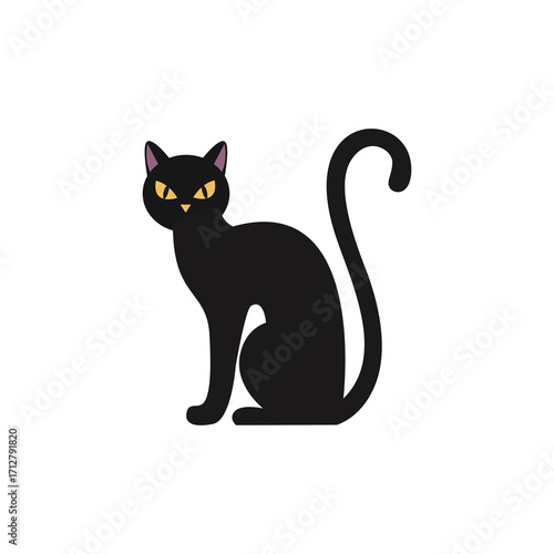 Black Cat with Yellow Eyes – Halloween Vector Illustration