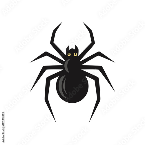Black Spider with Yellow Eyes – Halloween Vector Illustration