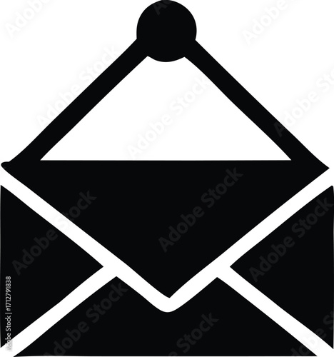 Simple open envelope icon black silhouette symbol for communication mail message correspondence and contact
