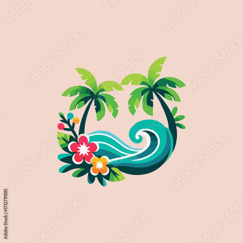 Bali indonesia tropical art island logo vector white background .