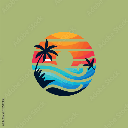 Bali indonesia tropical art island logo vector white background .
