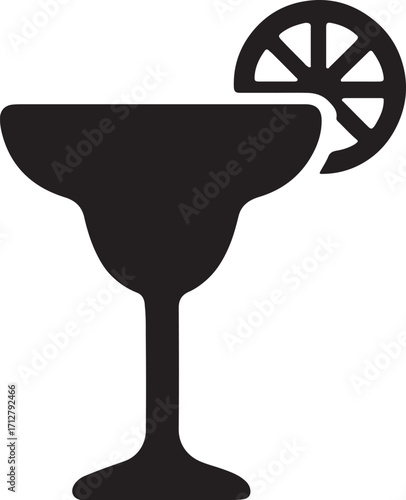 Margarita cocktail glass silhouette glyph vector icon isolated on white background.