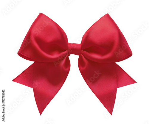 Bright Red Satin Bow With Wide Loops and Long Tails for Decoration or Gift Wr...