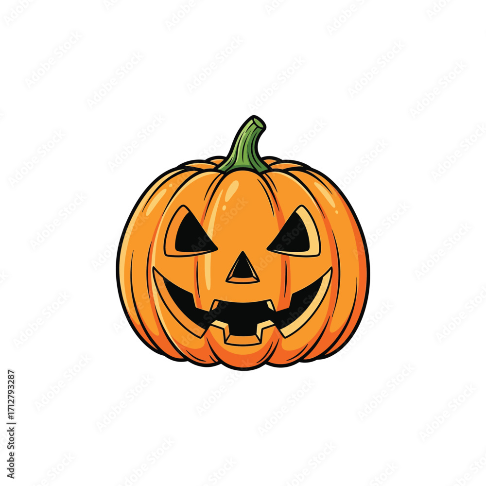 Fototapeta premium Cheerful yet spooky Jack-o'-lantern illustration, a classic carved orange pumpkin icon perfect for halloween decorations, party invitations, and autumn holiday designs on an isolated background