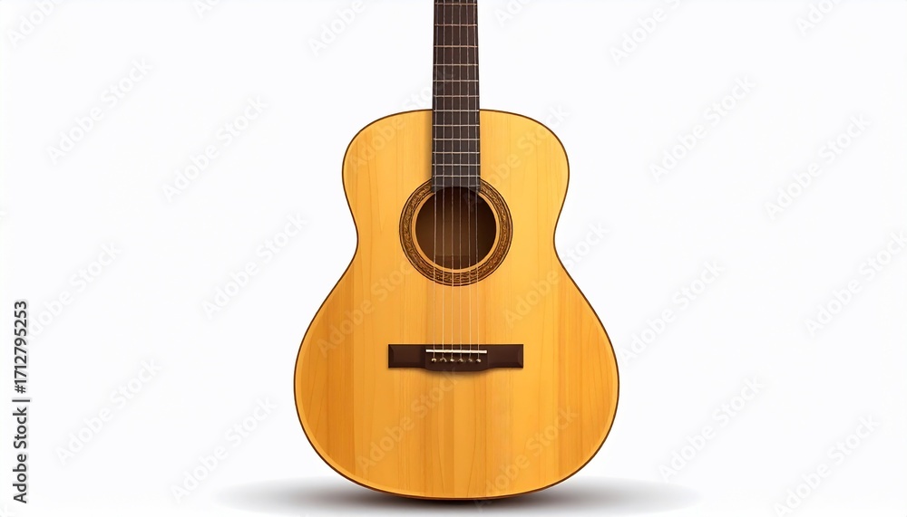 Obraz premium Acoustic Guitar Depiction Against a White Backdrop with Natural Wood Finish