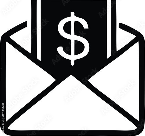 Financial envelope with dollar symbol represents money transfer and income deposit in business and personal finance concepts