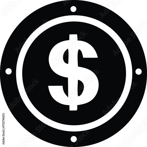 Bold black and white dollar sign icon representing finance wealth and monetary value symbolizing financial success