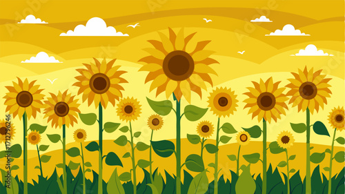 A rustic field of sunflowers their tall stalks swaying in the breeze creating a sea of vibrant yellow hues.