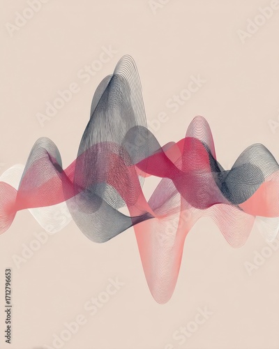 Abstract Waves in Black, Red, and White on Soft Background