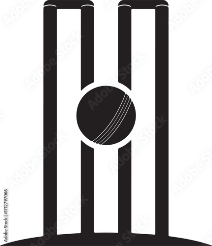 Cricket stumps and ball icon on white background Keywords: cricket, stumps, wicket, ball, sport, game, competition, athletic, equipment, sports equipment, cricket equipment, cricket stumps, cricket