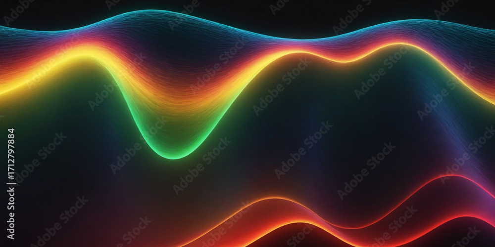 Obraz premium Vibrant neon rainbow glowing waves in futuristic abstract flowing background Generative AI