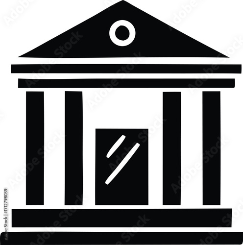 Classic architecture symbol of a bank building with pillars and pediment offering financial services and security concepts