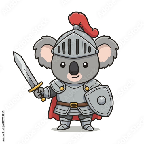 Cute Koala Knight Warrior with Sword and Shield.