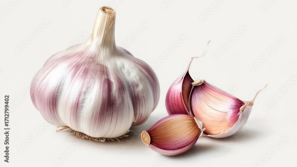 Fototapeta premium Head of garlic and cloves