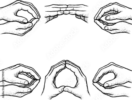 Hand Drawn Pencil Sketch Bridges Formed by Human Hands Vector Icon Set