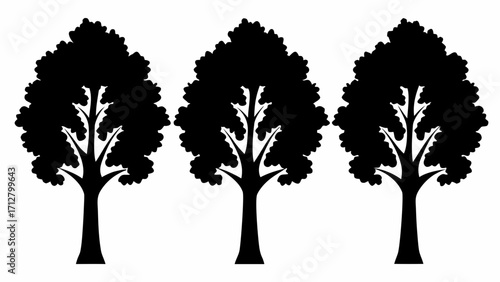 Three stylized black trees stand in a row, creating a simple yet impactful natural design element.