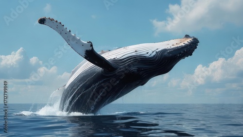 Humpback whale leaping in ocean