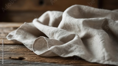 Wallpaper Mural Light beige linen cloth draped on rustic wooden table Torontodigital.ca