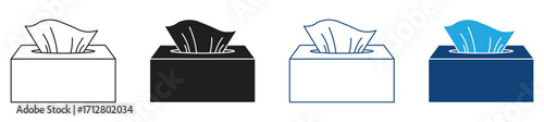 Tissue box icon set. Vector symbol for baby wipes pack. Disposable facial napkin and wet towel sign.