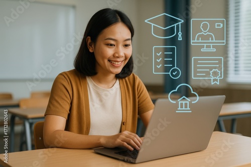 Engaging online learning experience for students in a classroom setting featuring interactive technology and educational content